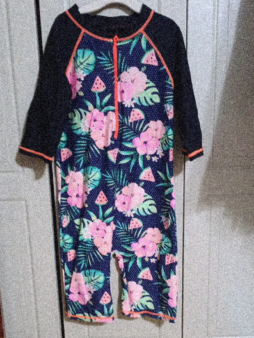 Girls Tropical Floral Wetsuit/Beachwear - Navy with Pink & Green
